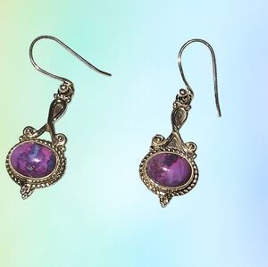 Purple Copper Turquoise And Sterling Silver Artisan Dangle Earrings Brand New